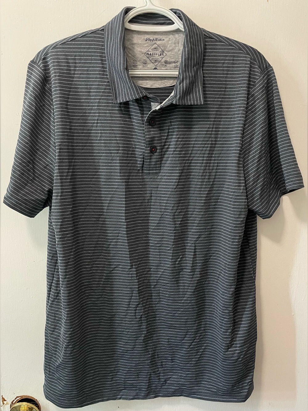 Flag & Anthem MadeFlex Men's Striped Polo Shirt Short Sleeve Charcoal Medium M